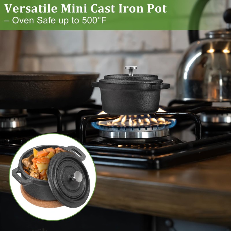 OGANAZI 3 Pcs Mini Cast Iron Dutch Oven Set –