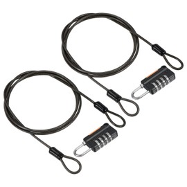 PATIKIL Security Steel Cable with 4 Digit Combination Lock, 2 Set 1.6Ft Coated Safety Wire Rope Double Loop Padlock for Outdoor Travel Luggage, Black