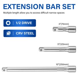Nikcrlo 1/2 inch extension, socket wrench extension set (3, 5, 10 inches), chrome vanadium steel