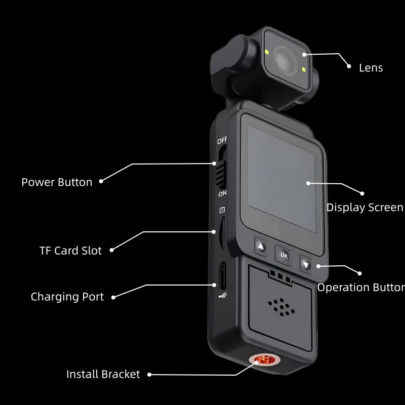 Wearable 1080p Sports Action Camera With Stabilizer Negro