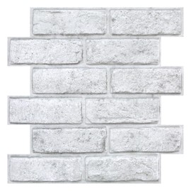 COMSTICKC 3D Faux White Brick Peel and Stick Wall Panels, 10 Pcs of 12"X12",Small Size Thin PVC Whitewash Fake Brick Self Adhesive Fake Brick Backsplash Interior Decor
