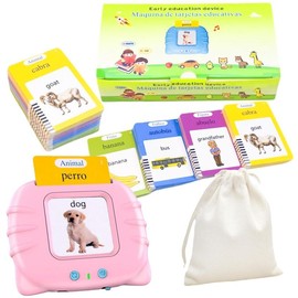 Bilingual English & Spanish Talking Flash Cards for Toddlers 224 Sight Words Audible interaction Bilingual learning Interactive toy Preschoolers Designed for toddlers Montessori learning Portable therapy tool:_PINK
