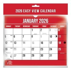 2026 Calendar One Months to View Spiral Bound Wall Planner Red and Black Calendar - for Home Business Office School 1 January 2026 to 31 December 2026 Space (2026)