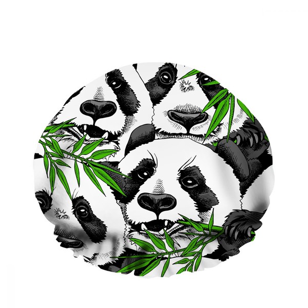 Hcopask Double Waterproof Shower Cap Cute Panda Eating Branch Aniaml