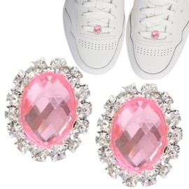 [GrandslamEX] 推し色シューズピアス ビジュー ラインストーン シューズ ピアス アクセサリー 靴紐 シューアクセ チャーム スニーカー デュブレ プレート パーツ 部品 金具 金 銀 黒 金属 装飾 靴 飾りシューチャーム (ピンク・オーバル)