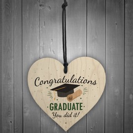 RED OCEAN You Did It Congratulations Gift Wooden Heart Keepsake Gift For Her For Him Graduation Party Decoration