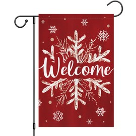 Heyfibro Christmas Winter Welcome Garden Flag 12x18 Inch Double Sided Burlap, Winter Snowflake Yard Flags for Holiday Xmas Yard Outdoor Decoration(ONLY FLAG)