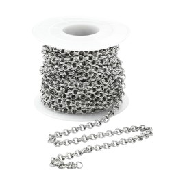 DanLingJewelry 16.4 Feet Stainless Steel Rolo Chains with Spool Silver Color 5m Unwelded Cable Link Chains for DIY Bracelet Necklace Jewelry Crafts Making