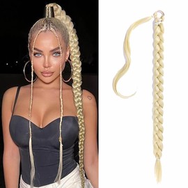 YOSILADY 34Inch Long Braided Ponytail Extension With Hair Tie Wrap Around Hair Extensions Braid Extensions for Women Synthetic Hair Extensions Ponytai for Women Daily Wear (34 Inch, Blonde)