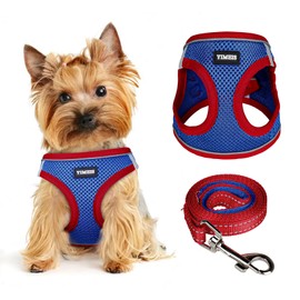 Dog Harness for Small Dogs and Leash Set, Honeycomb Grid, Reflective Lightweight Harness & Anti-Twist Pet Lead Multi Color, Size: XS-S-M. (XS, Red & Blue)