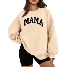 INFITTY Oversized Sweater Women Nanny Long Sleeve Sweatshirt Solid Color O Neck Loose Tops Casual Pullover Clothes Apricot L