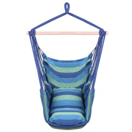 Hanging Hammcok Chair, Sky Chair with Pillows Cotton Canvas Rope Chair Blue