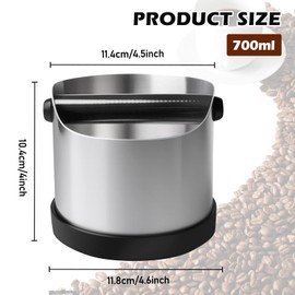 PORFOYO Knock Container for Portafilter, Coffee Grounds Tee Container, Stainless Steel Coffee Knock Box with Non-Slip Base, Knock Box Barista Accessories for Coffee Grounds Collecting & Recycling