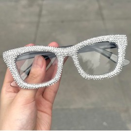 bullabulling Oprah style Bling Rhinestone Square Reading Glasses For Women Shiny Diamond Blue Light Blocking Eyeglasses Z05 (clear, 2.0, x)
