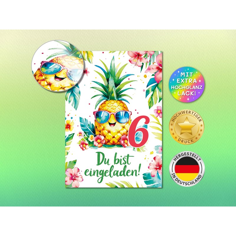 Junaversum 12 Invitations for 6th Children's Birthday Girls Pineapple Children