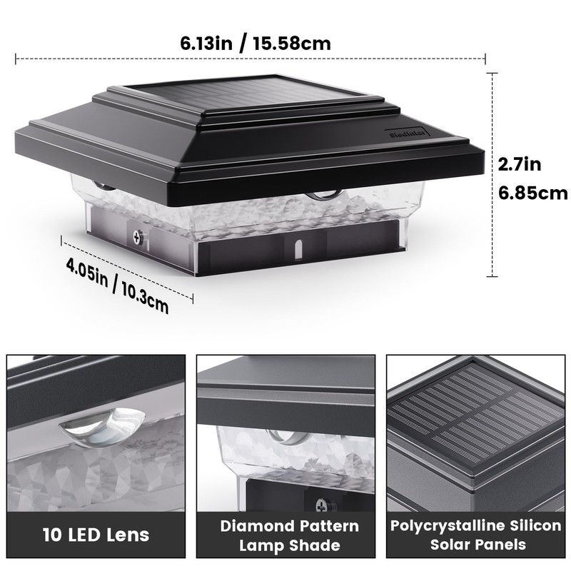 SIEDiNLAR 4x4 Solar Post Lights 50 Lumens 2 Modes, Post