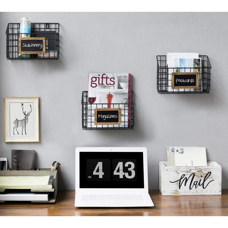 MyGift Mail Holder Storage Organizer Box Whitewashed Wood with MAIL