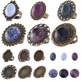 SUNNYCLUE DIY 6 Sets Cabochon Setting Ring Cabochon Ring Settings Adjustable Ring Base Healing Energy Gemstone Cabochon Vintage Oval Ring Blank Bezel Finger Ring Blanks for Jewellery Making Kits