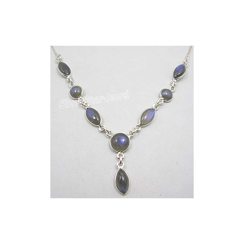 SilverStarJewel Collar de plata maciza 925 labradorita natural tcw 4,8