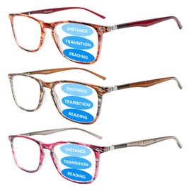 Sumkyle 3 Pack Progressive Multifocus Reading Glasses for Men Women Blue Light Blocking Spring Hinges Computer Readers (3 pack multicolor, 1.00, multiplier_x)