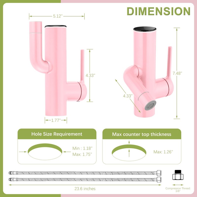 Bathroom Sink Faucet, Cactus-Shaped, Single Hole with Water-Powered LED Temperature