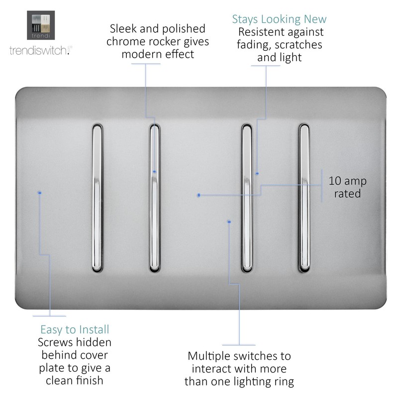 Trendi Artistic Modern Glossy 4 Gang 2 Way Stainless Steel