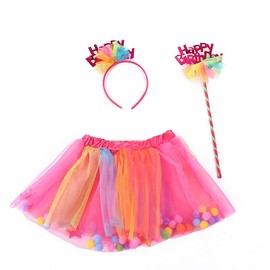 Forever Young Baby Girl Birthday Party 3 Pieces Outfit Tutu Skirt and Headband Set (4-6 Years) Pink