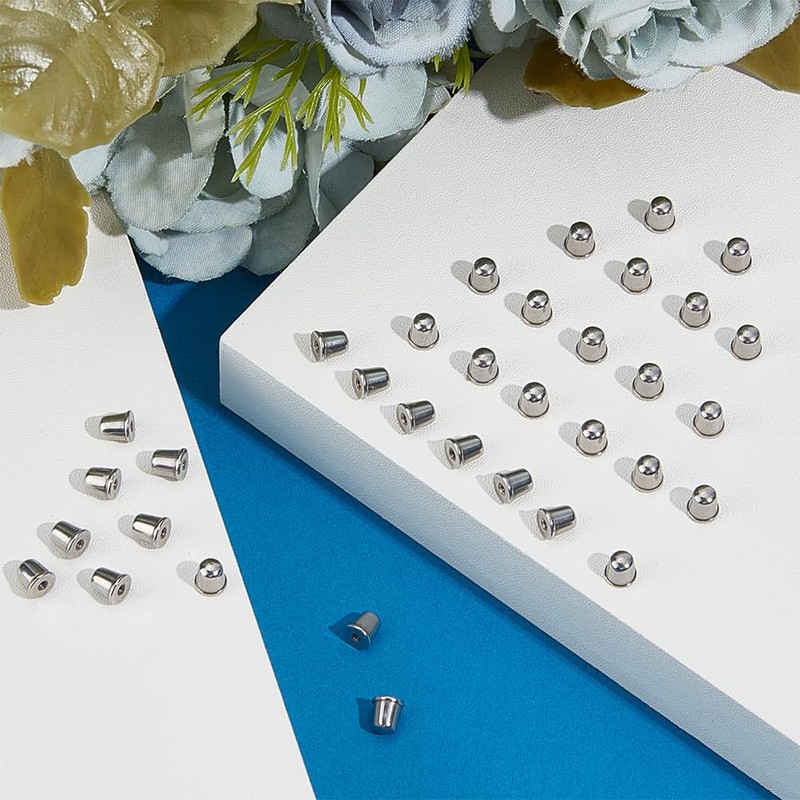 Beebeecraft 1 Box 50Pcs Screwback Earring Backs 316L Stainless Steel