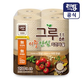 Samjeong Pulp [Samjeong Pulp] Groo unbleached kitchen towels 230 sheets, 4 rolls/food grade, Groo kitchen towels 230 sheets, 4 rolls / 삼정펄프 [삼정펄프] 그루 무표백 키친타월 230매 4롤/식품용, 그루 키친타월 230매 4롤