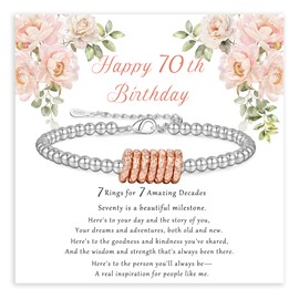 FENNELISA 70th Birthday Gifts for Women,Adjustable Silver Bracelet for Women Meaningful 70th Best Birthday Presents Ideas with Cards Birthday Gifts for Mom Old Lady Grandma