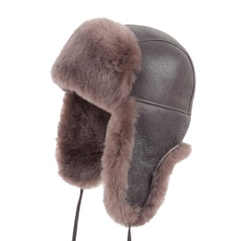 Zessano Leather Aviator Russian Ushanka Trapper Winter Fur Hat - Unisex Shearling 100% Leather Sheepskin Hats for Men Women (XL, Cappuccino)
