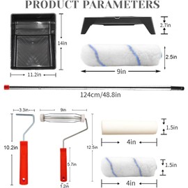 AHDXKUE Paint Roller Set, Paint Rollers and Trays Sets with 5 Roller Sleeve, Roller Sets for Painting with Extension Pole, Microfiber Rollers Cover for Painting Walls, Ceiling, Doors, Blue (12PCS)