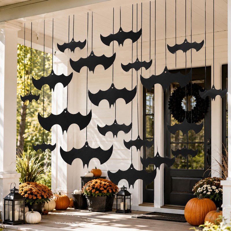 Lzahuam 16 Pcs Halloween Hanging Bats Decorations, Halloween Paper Bat