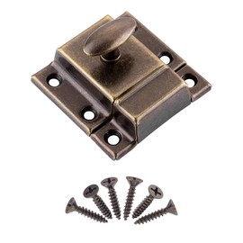 Large Stamped Antique Brass Cabinet Door Latch - 2 1/8" × 2 1/8" - Pack of 2 - Spring Loaded Cupboard Door Latch with Oval Turn - Vintage Cabinet Hardware | UA-140-LAB (2)