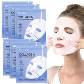 Bio Collagen Face Mask 6pcs,Bio Collagen Face Mask Overnight,Collagen Real Deep Mask Overnight-Face Masks Beauty, Pore Minimizing, Elasticity Improvement, Anti Aging and Rejuvinating Sheets