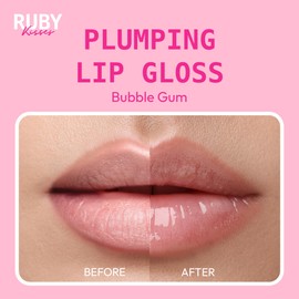 Ruby Kisses Plumping Lip Gloss, Hydrating High-Shine Volumizing Plumper with Hyaluronic Acid & Vitamin E For Fuller Lips With Sheer Color, 0.15 Fl Oz (Bubble Gum)