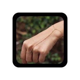 Inilbran Boho Satellite Finger Ring Bracelets Gold Bead Bracelet Vintage Wrist Bracelet Minimalist Round Ball Hand Chain Bracelet for Women and Girls