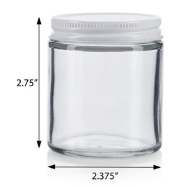 Clear Thick Glass Straight Sided Empty Jar Containers with White Metal Airtight Lid - 4 oz / 120 ml (6 pack)