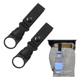 RICISUNG 2 Pack Plastic Bottle Holder with Carrying Bottle Hook Nylon Lightweight Camping Outdoor Hiking Climbing Equipment (Black) 2PC