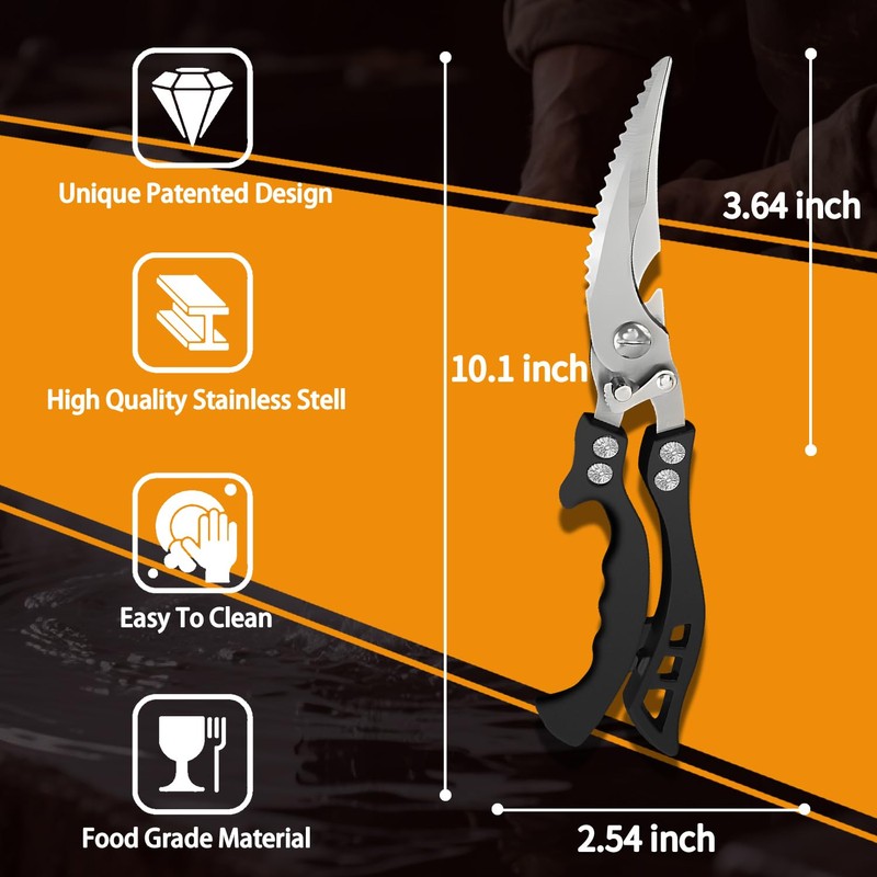 Heavy Duty Poultry Shears Plastic Handle - Stainless Steel Kitchen