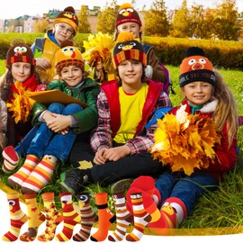 Glitopper 8 Pcs/ 16 Pcs Thanksgiving Turkey Trot Costume Set Beanie Hat Turkey Socks Beanie Hat Funny Knitted Cap Men Women(24 Pcs,Mixed)