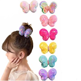 7 Pack Girl Hair Ties, Butterfly Hair Ties For Girls Colorful Elastic Rubber Bands Hair Scrunchies Rainbow Sequin Butterfly Ponytail Holders Hair Accessories for Toddler Girls Children