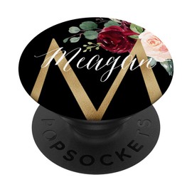 Meagan First Name Initial M on Black Floral background