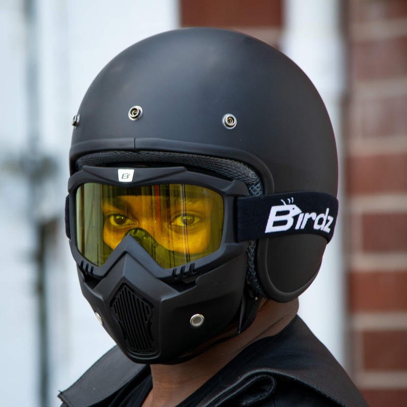 Birdz Eyewear Skylark Motorcycle Goggles with Removable Face Mask Black
