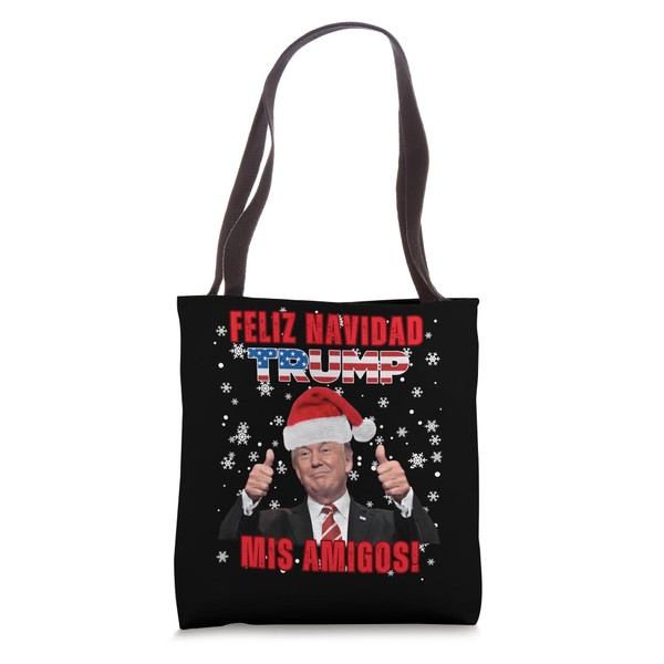 Trump Ugly Christmas Sweater Feliz Navidad Mis Amigos Funny Tote