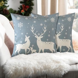 Ohok Set of 2 Decorative Christmas Cushion Covers, 45 x 45 cm, Polyester Linen Decorative Cushion Covers, Merry Christmas Cushion Covers, Decorative Cushion Cover Set for Bedroom, Living Room, Sofa