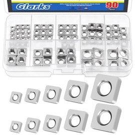 Glarks 90pcs Carbon Steel Square Nut Set M3 M4 M5 M6 M8 Square Thin Nut Square Machine Screws Nut Metric Coarse Thread Assortment Kit