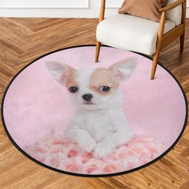 Round Area Rug Cute Dog Animal 33.88in Circle Chair Doormat Anti-Slip Floor Pad Rugs Gaming Computer Carpet for Living Room Bedrooms Laundry Room Home Decor