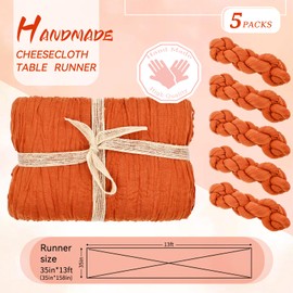 Lykoow 5 Packs Orange Cheesecloth Table Runner, 13Ft x 35" Burnt Orange Rustic Gauze Boho Wedding Table Runner Decoration, Wedding Table Decor Table Cloth for Wedding Party Bridal Shower Table,157 in