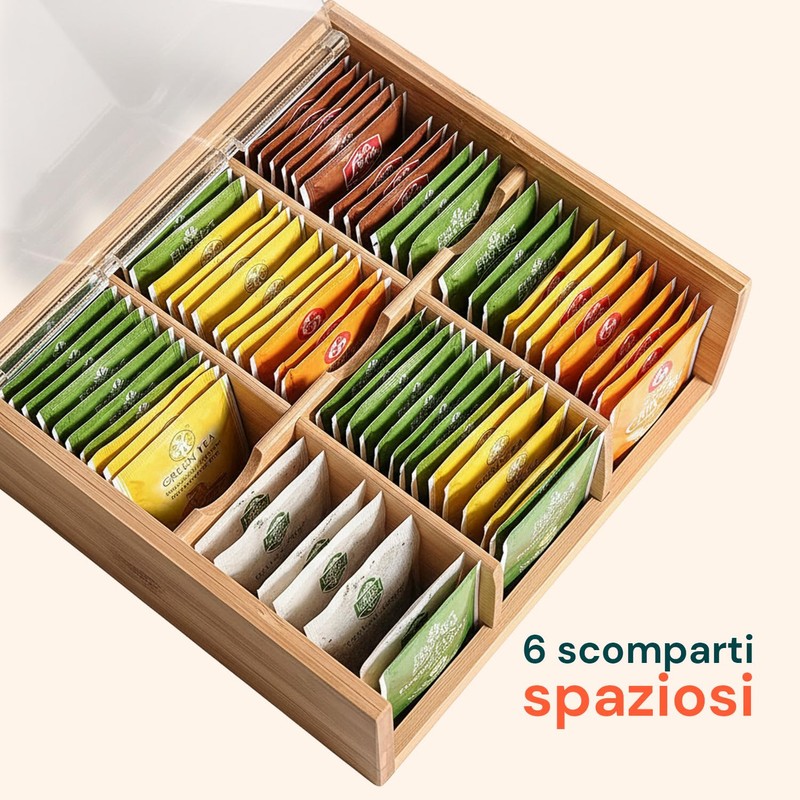 Avilia Organizer Bambù 6 Scomparti Porta Tisane e Capsule Caffè